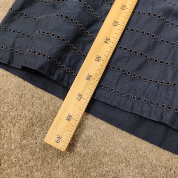 Gap Navy Blue Eyelet Short Sleeve Dress Tall Size 8 Bohemian Boho Cotton - Picture 2 of 10